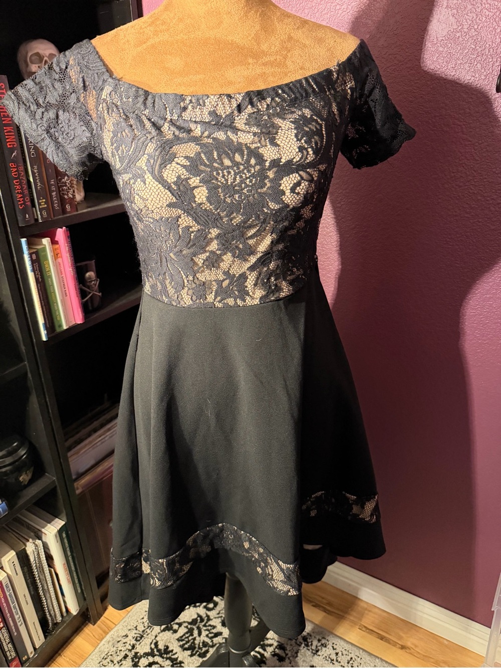 City Studio Black Lace Fit & Flare Dress- high low